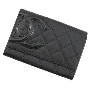 CHANEL Authentic Black Lambskin Leather Logo Wallet